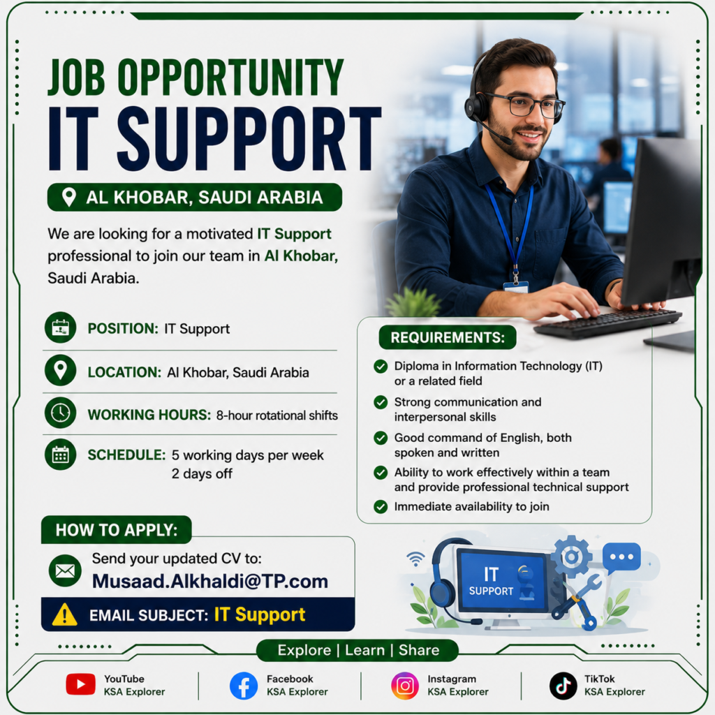 IT Support Job in Al Khobar, Saudi Arabia – Apply Now 15beaa2a 6ff3 491d a97d 44866fe24dbb